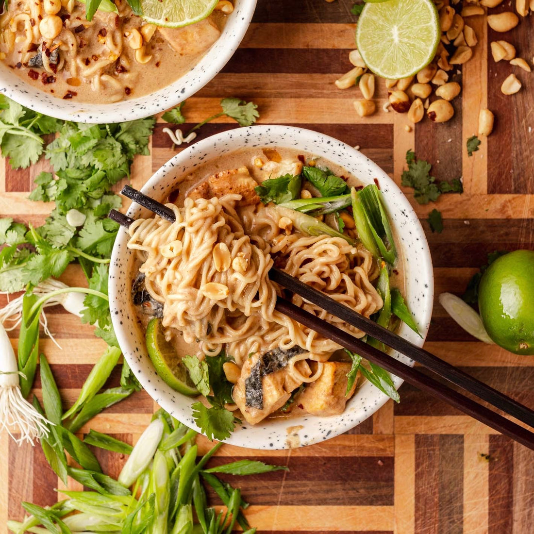 Szechwan  Peanut Noodles with Tempeh Sausage